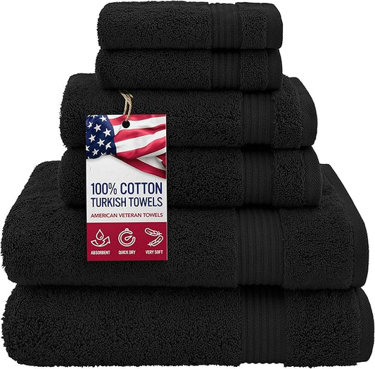 American Veteran Towel, 100% Cotton Turkish 6 Piece Towel Set, Luxury Towels