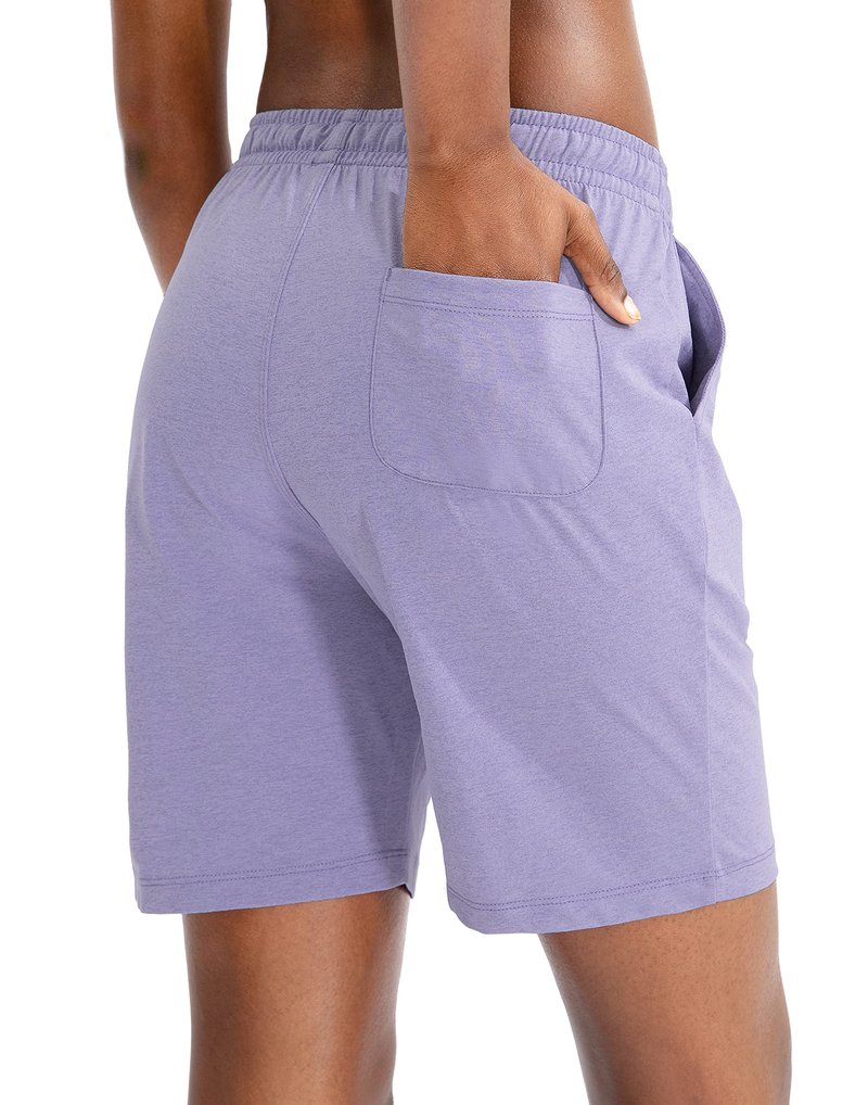 Women's 7" Shorts with Deep Pockets Elastic Waist Bermuda Jersey Long Shorts for Woman Lounge Walking (Purple,7",L)