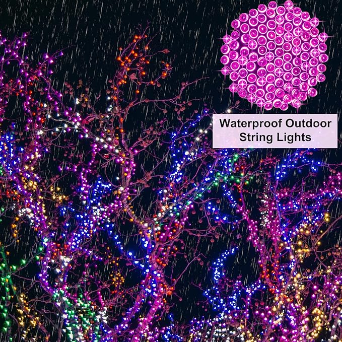 66 ft 200 LED Pink String Lights, Pink Christmas Lights Plug in, Indoor Outdoor Connectable 8 Modes Clear Wire Twinkle Fairy String Lights for Halloween Valentine's Day Wedding Bedroom Party