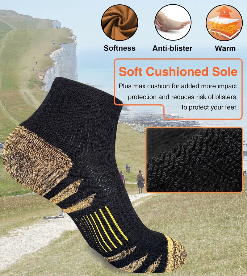 Heyoboy Womens Ankle Anti-blister Thick Cushioned Cotton Wicking Hiking Athletic Running Socks 5 Pairs