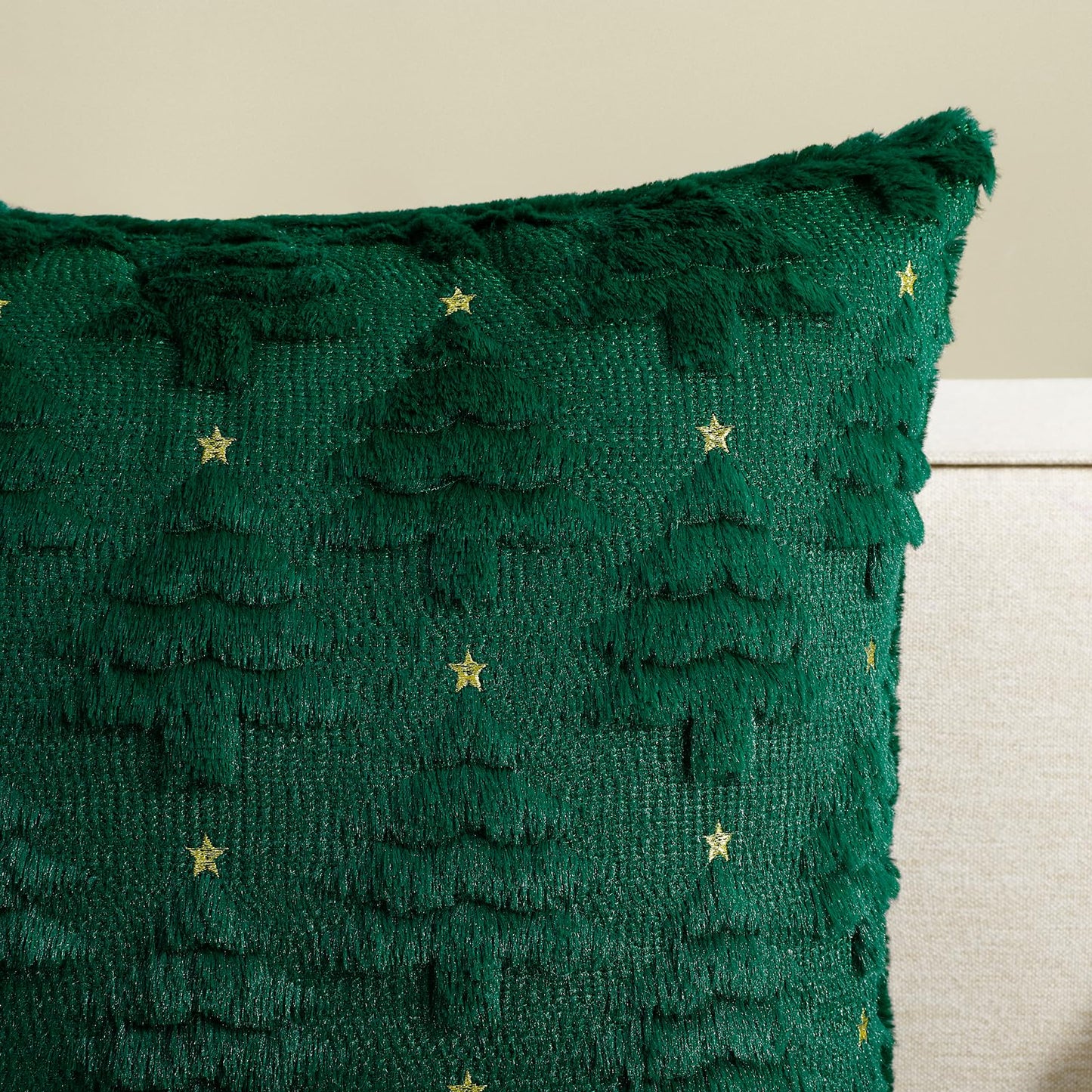 Softalker Christmas Throw Pillow Covers 18 x 18 Inch Set of 2, Xmas Winter Christmas Tree Faux Fur Cushion Covers, 3D Embroidered Pillow Cases for Couch Bedroom Living Room Decor, Green