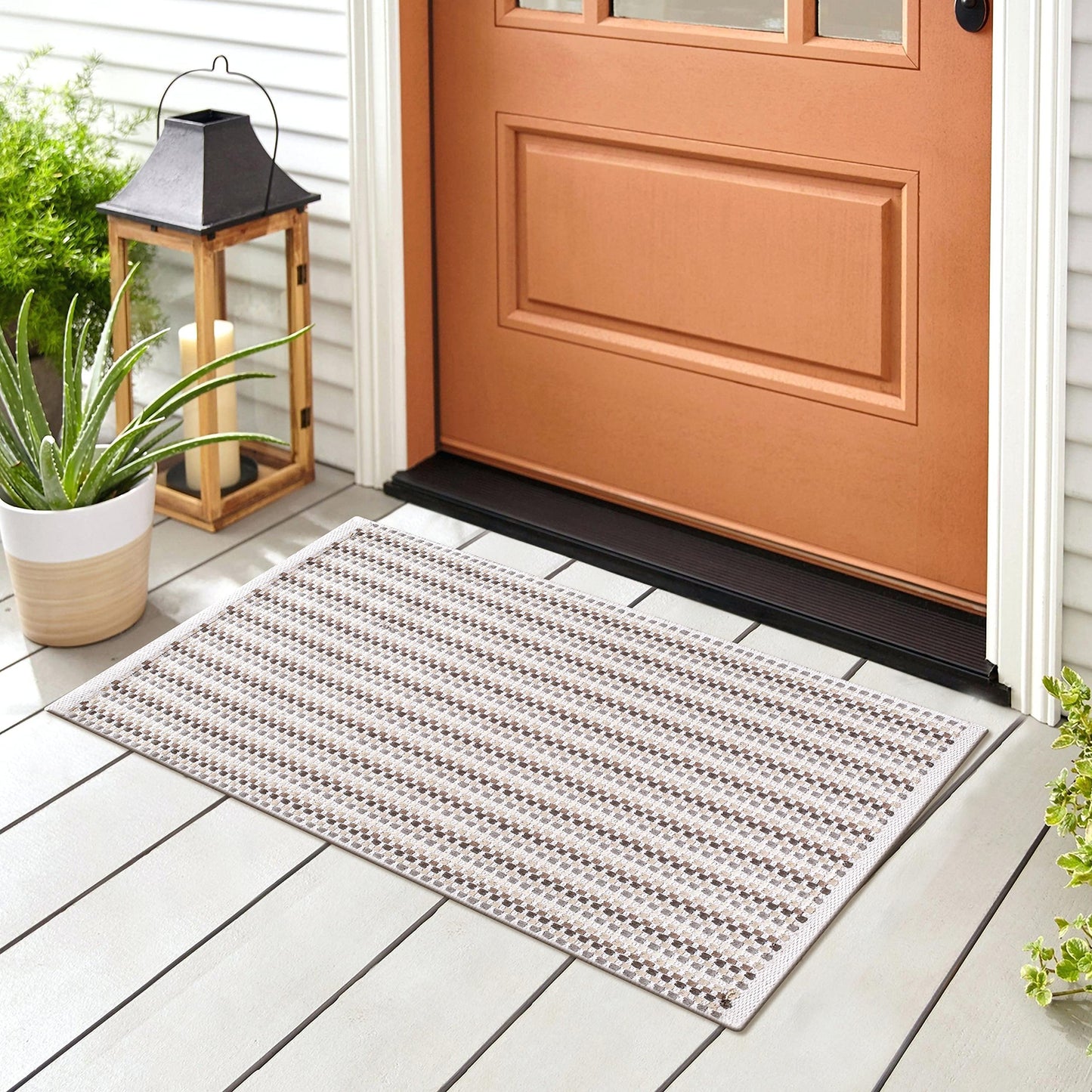 Cotton Chalk Stripe Woven Area Rug 2x3 Feet - Grey Beige, Farmhouse Soft & Durable Decorative Washable Floor Rugs Ideal for Entryway, Bedroom, Kitchen | Linen Small Nersery Space Reversible Door Mats