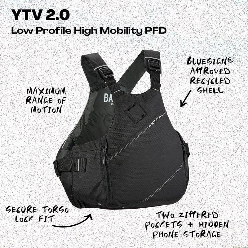 Astral YTV 2.0 Life Jacket - Lightweight USCG Type V PFD Adult Life Vest for SUP, Touring, Sailing, & Whitewater - Space Black - Large/X-Large