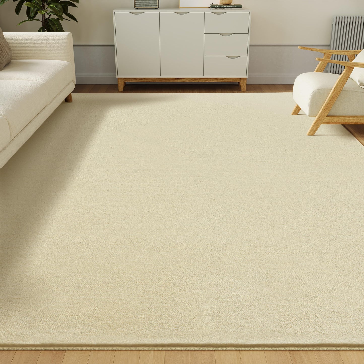 CASTLYE Solid Washable Area Rug - 8x10 Medium Pile Faux Cashmere Carpet for Living Room Bedroom, Cream
