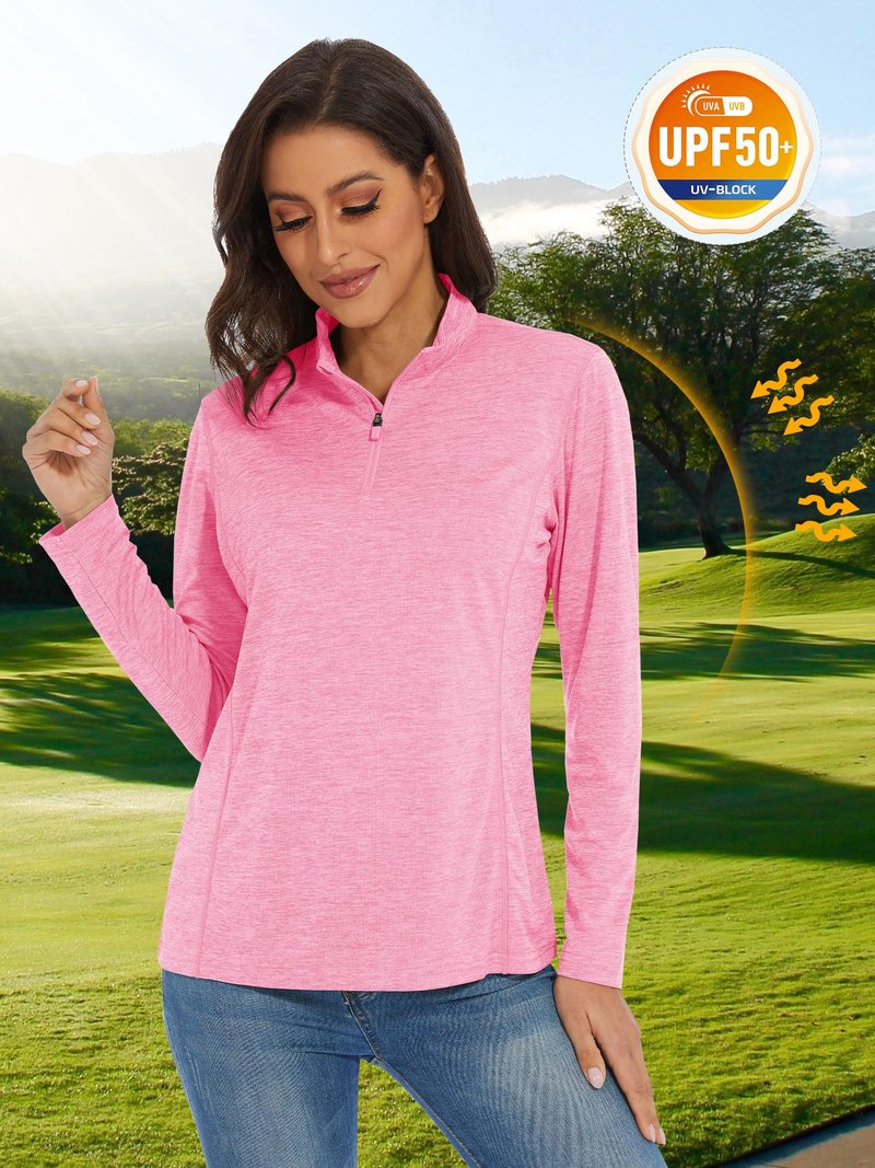 MAGCOMSEN Long Sleeve UV Shirts for Women Summer Shirts Workout Tops Running Shirts Golf Shirt Athletic Shirts Pink M