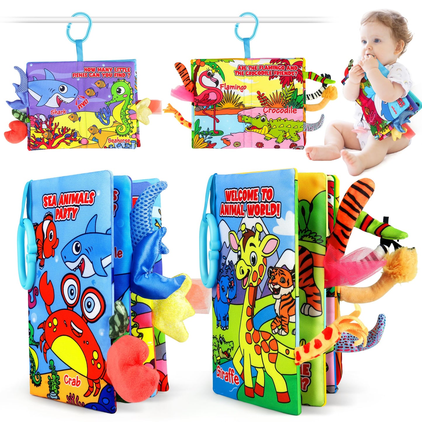 Helsort 2PCS Crinkle Cloth Books - High Contrast Sensory Toys Touch Feel Book for Tummy Time, Infant Travel Essentials Forest Ocean Themes, and Newborn Development Toys 0-18 Months