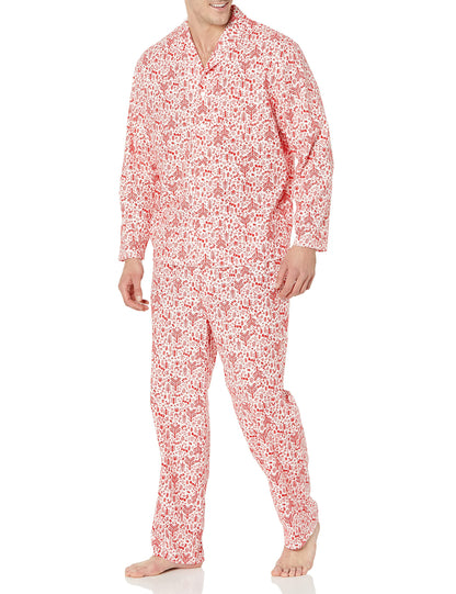 Amazon Essentials Men's Flannel Pajama Set, White Forest, Medium