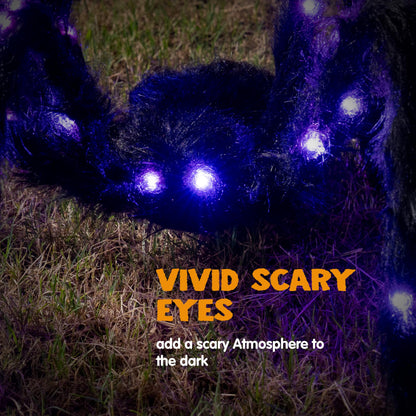 JOYIN 2 Pack 5 Ft Halloween Light Up Spiders Outdoor Decorations, Scary Giant Spider with Purple LED, Fake Large Haunted House Props, for Halloween Lawn Porch Yard Garden Tree Outside Indoor Decor