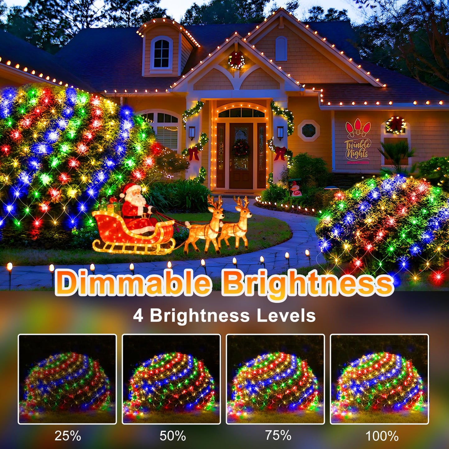 KNONEW Christmas Net Lights 420 LEDs 13ft x 6.6ft Outdoor Mesh Lights Connectable Waterproof 8 Modes & Timer Plug-in Net Fairy Lights for Bushes Garden Party Wedding Holiday,Multicolor