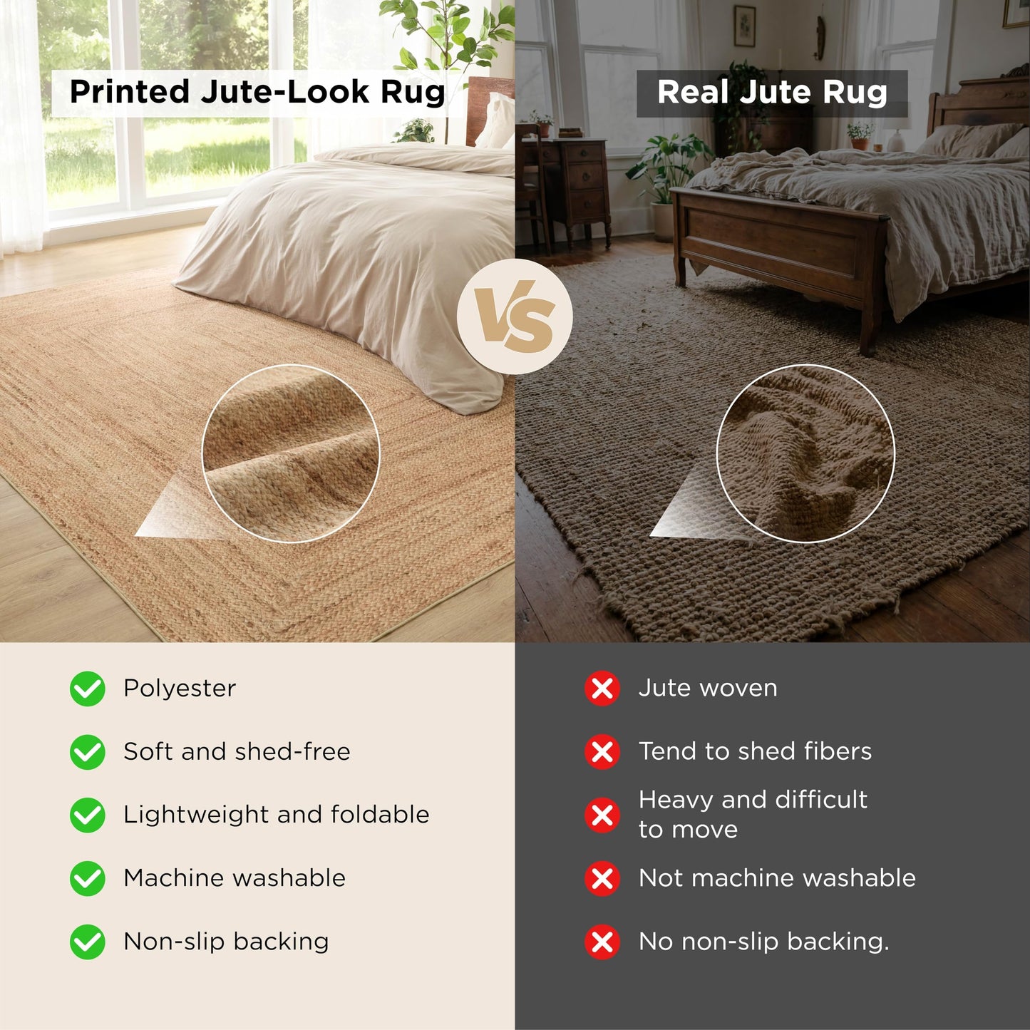 Bedsure 5x7 Printed Jute-Look Rug for Living Room, Machine Washable Rugs, Jute-Look Rug, Non-Slip Backing, Non-Shedding
