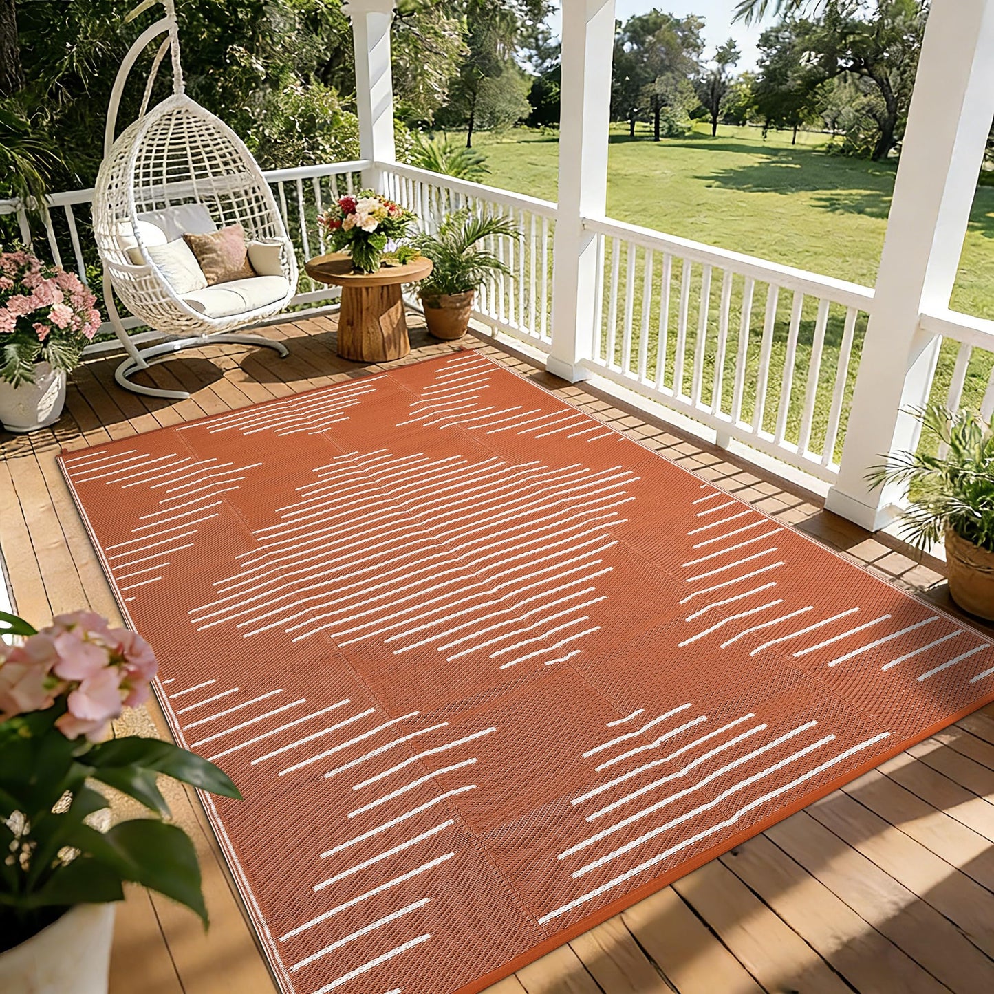 Garvee Waterproof Outdoor Rug 5x8 Rug Plastic Reversible Area Rugs Indoor Outdoor Carpet for Patio RV Porch Balcony Backyard Picnic Terracotta White