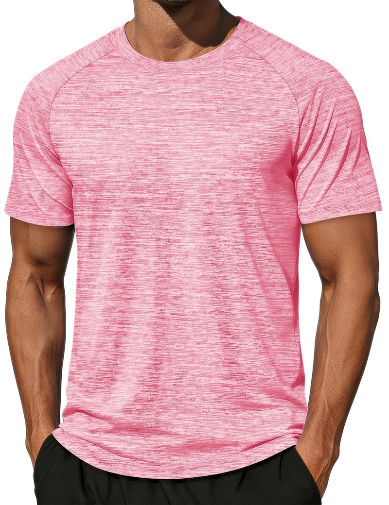 MAGCOMSEN Short Sleeve Shirt for Men Moisture Wicking Shirts Cooling Lightweight T-Shirt Athletic Gym Tee Summer Pink-L