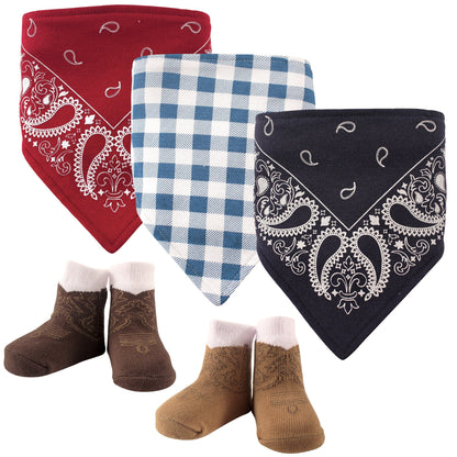 Hudson Baby Unisex Baby Cotton Bib and Sock Set, Cowboy, One Size