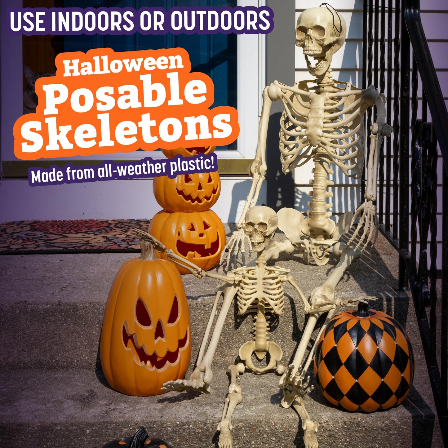 Life Size Human Skeleton Halloween Decoration Value 2 Pack- Adult 5' 4" & Child 2' - Articulated Posable Limbs Stay in Place, Weather Resistant Indoor/Outdoor- Upgrade Fall Haunted House Party Props