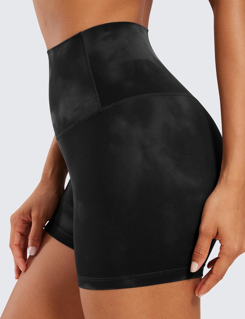 CRZ YOGA Butterluxe Biker Shorts 4'' - High Waisted Booty Workout Volleyball Yoga Womens Spandex Black Tie Dye Flowers X-Large