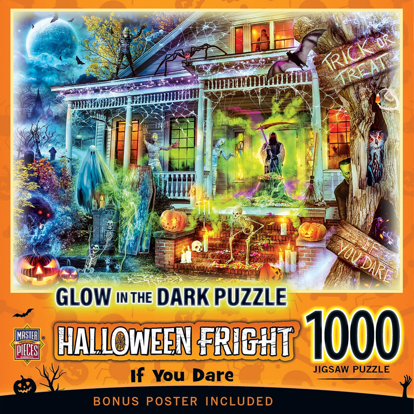 Halloween Glow in The Dark Jigsaw Puzzle – 1000 Piece Haunted House Trick-or-Treat Puzzle for Adults, Teens & Families, Spooky Holiday Game, Large Puzzle Decor 19.25” x 26.75”