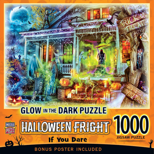 Halloween Glow in The Dark Jigsaw Puzzle – 1000 Piece Haunted House Trick-or-Treat Puzzle for Adults, Teens & Families, Spooky Holiday Game, Large Puzzle Decor 19.25” x 26.75”