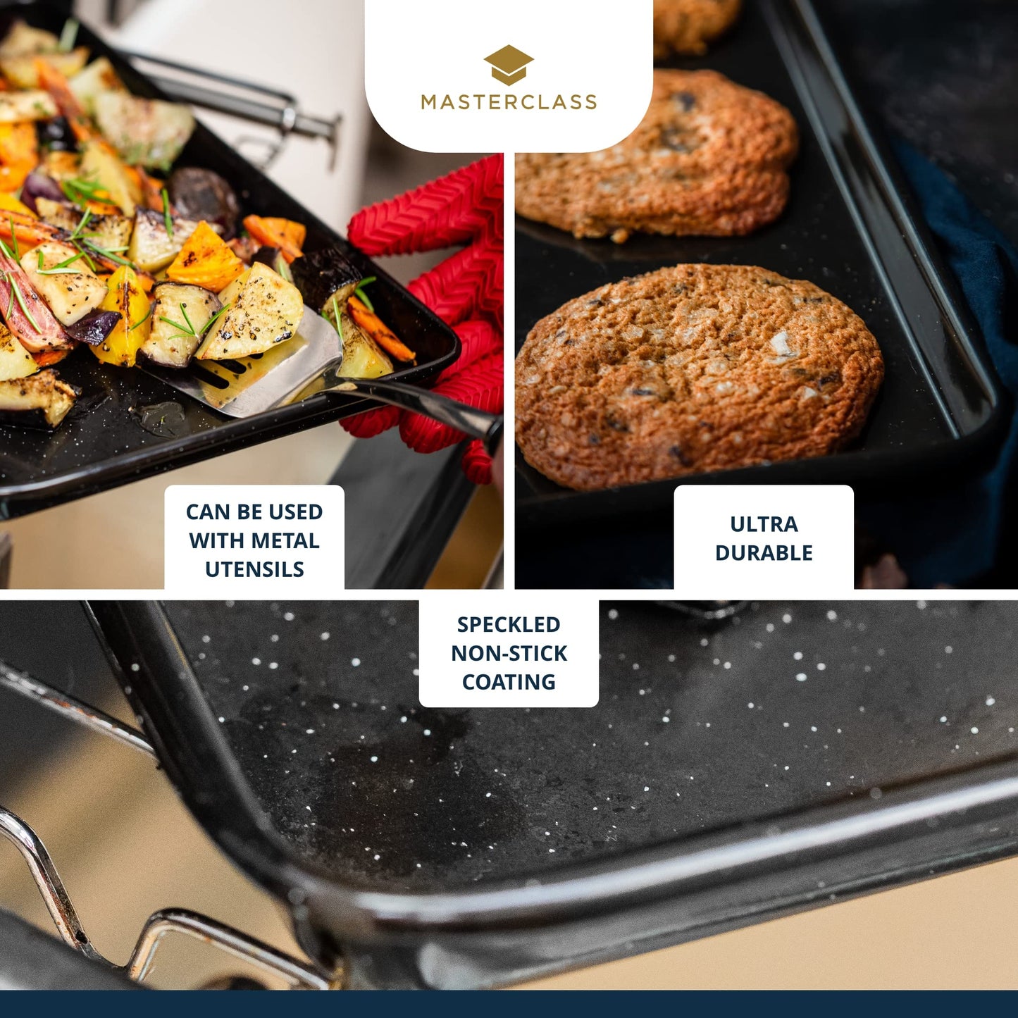 MasterClass Small Baking Tray, Scratch Resistant Vitreous Enamel and Induction Safe, 1 mm Thick Steel, 24 x 18 cm, Black