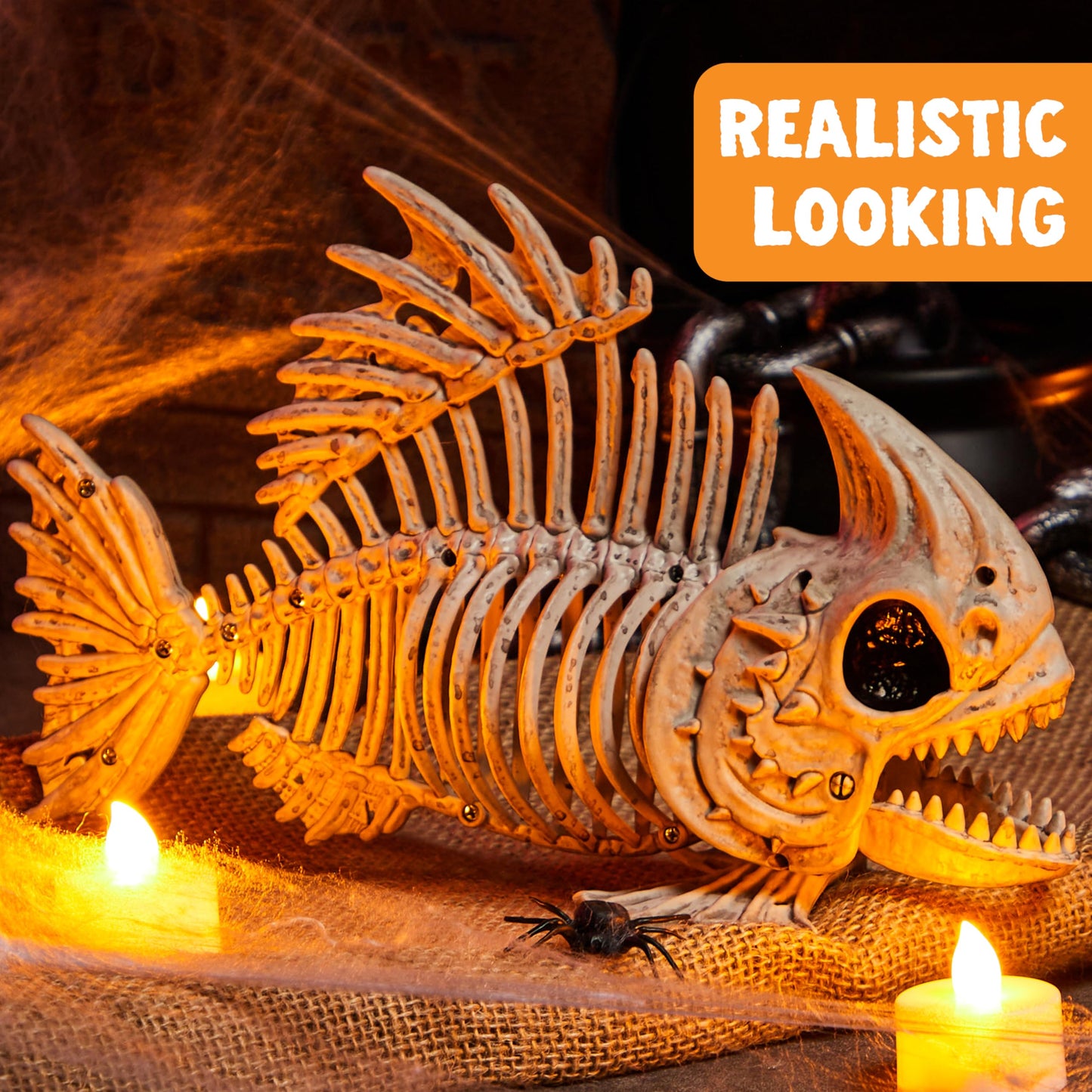 JOYIN 2 PCS 9.5 Halloween Posable Fish Skeleton Decor, Animal Plastic Bones with Posable Joints for Indoor Outdoor Halloween Decorations Party Props, Yard Patio Lawn Garden Props Decor