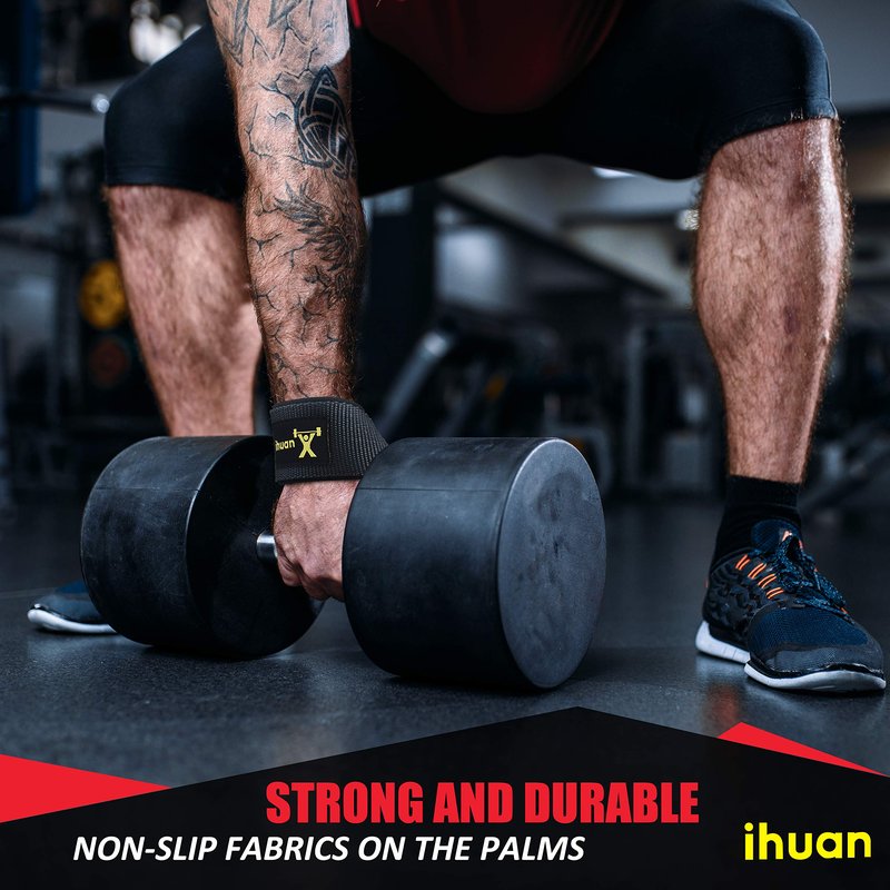 ihuan Lifting Straps for Weightlifting - Wrist Straps for Weightlifting | Gym Wrist Wraps with Extra Hand Grips Support for Strength Training | Bodybuilding | Deadlifting