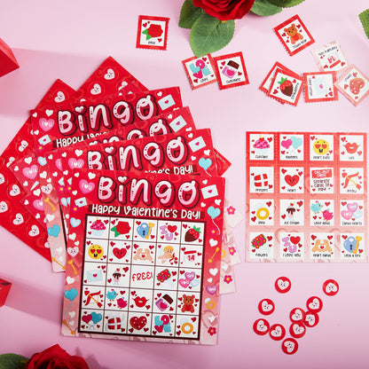 JOYIN 28 Players Valentine's Day Bingo Set, Game Cards for Kids School Classroom Party Supplies, Family Activity