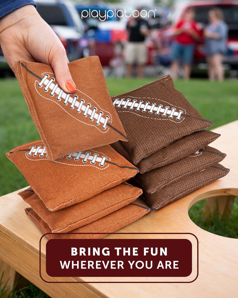 Play Platoon Weather Resistant Cornhole Bags - Set of 8 Regulation Corn Hole - Dark Brown & Light Brown - Durable Duck Cloth Corn Hole for Tossing Game, Includes Tote Bag