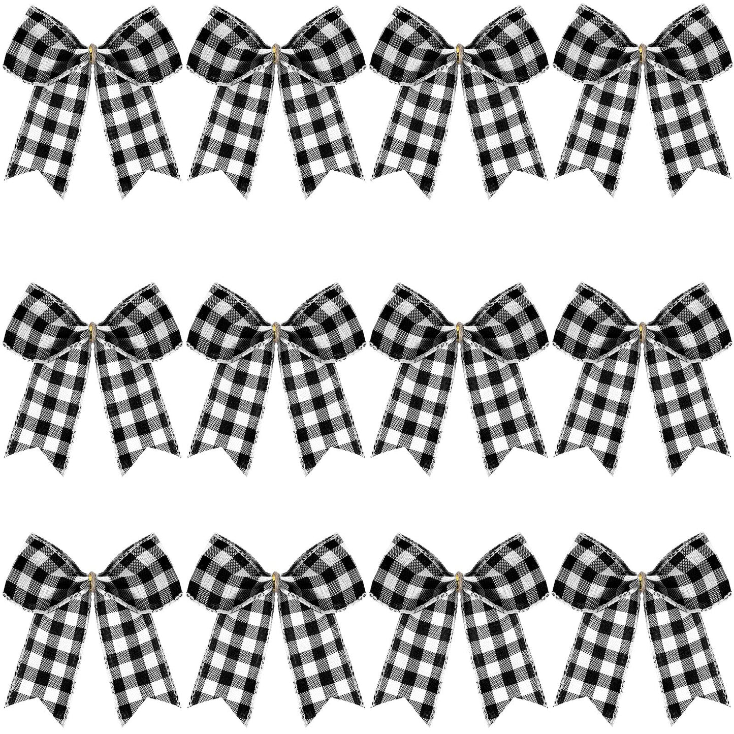 WILLBOND 12 Pieces Buffalo Plaid Bows Burlap Decorative Velvet Bows for Wreaths for Gift Wrap Christmas Party Decoration(Black and White,6 x 6 Inch)