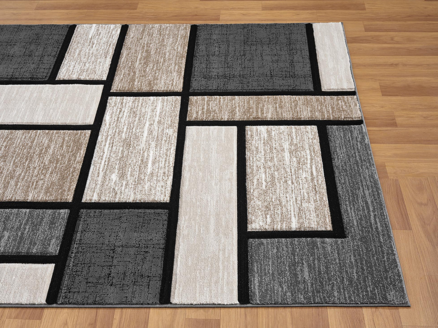 HADBA Modern 5x7 Sand Geometry Living Room Rug - Area Rugs for Living Room Dining & Bedroom - Hand Carved Runner Carpet - Durable Polyester - Non-Fade Stain-Resistant - Turkish Made