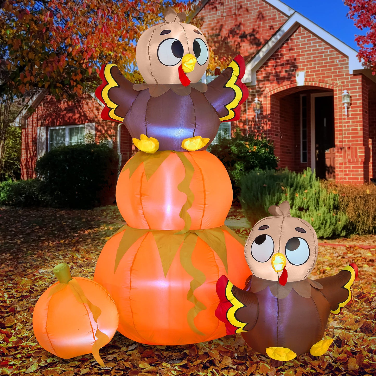 Joiedomi 6 FT Thanksgiving Inflatable Stacking Pumpkin Turkey With Built-in LEDs, Blow Up Outdoor Decorations for Yard Garden, Halloween Inflatable for Thanksgiving