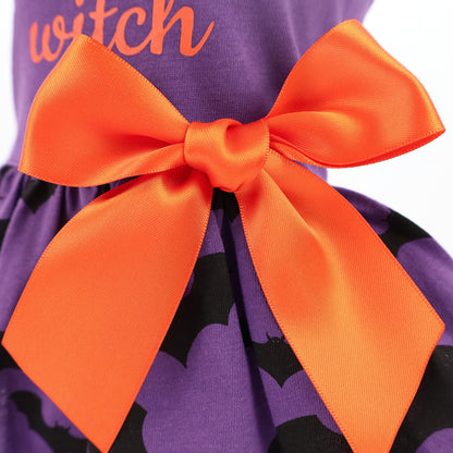 Fitwarm 100% Cotton I'm The Good Witch Halloween Dog Costume Puppy Dress Doggie Party One Piece with Bowknot Pumkin Bat Pet Vest Shirt Holiday Cat Outfits Purple X-Small