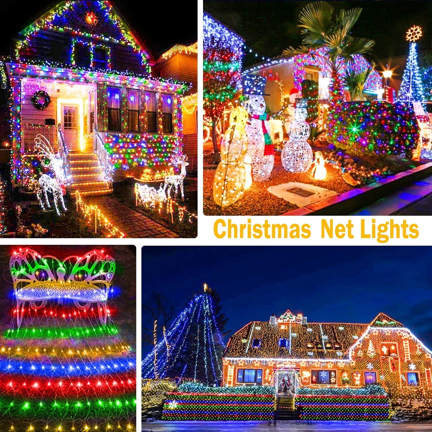 KNONEW Christmas Net Lights 420 LEDs 13ft x 6.6ft Outdoor Mesh Lights Connectable Waterproof 8 Modes & Timer Plug-in Net Fairy Lights for Bushes Garden Party Wedding Holiday,Multicolor