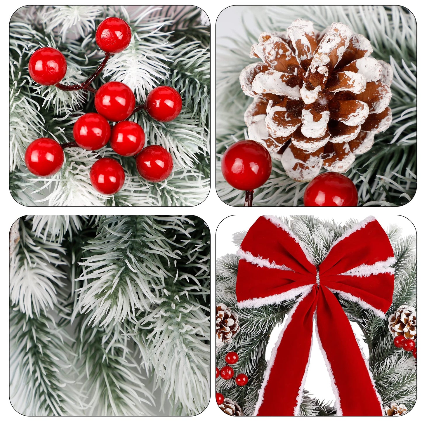 ATDAWN 2 Pcs Christmas Wreath, 15 Inch Outdoor Lighted Wreath for Front Door, Xmas Holiday Party Decorations