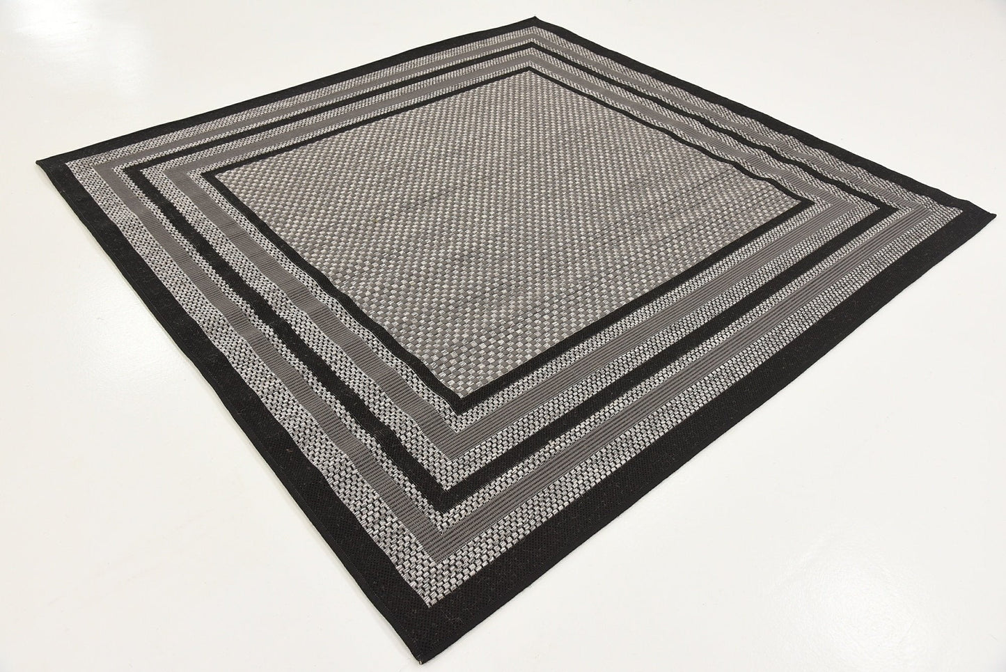 Unique Loom Outdoor Border Collection Area Rug - Multi Border (6' Square, Gray/ Black)