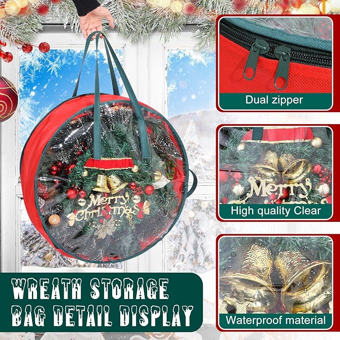 Shappy 2 Pcs Christmas Wreath Storage Bag Clear Wreath Box Wreath Storage Containers with Clear Window and Handle Christmas Garland Storage Containers for Xmas Holiday Seasonal Storage (30 Inch)