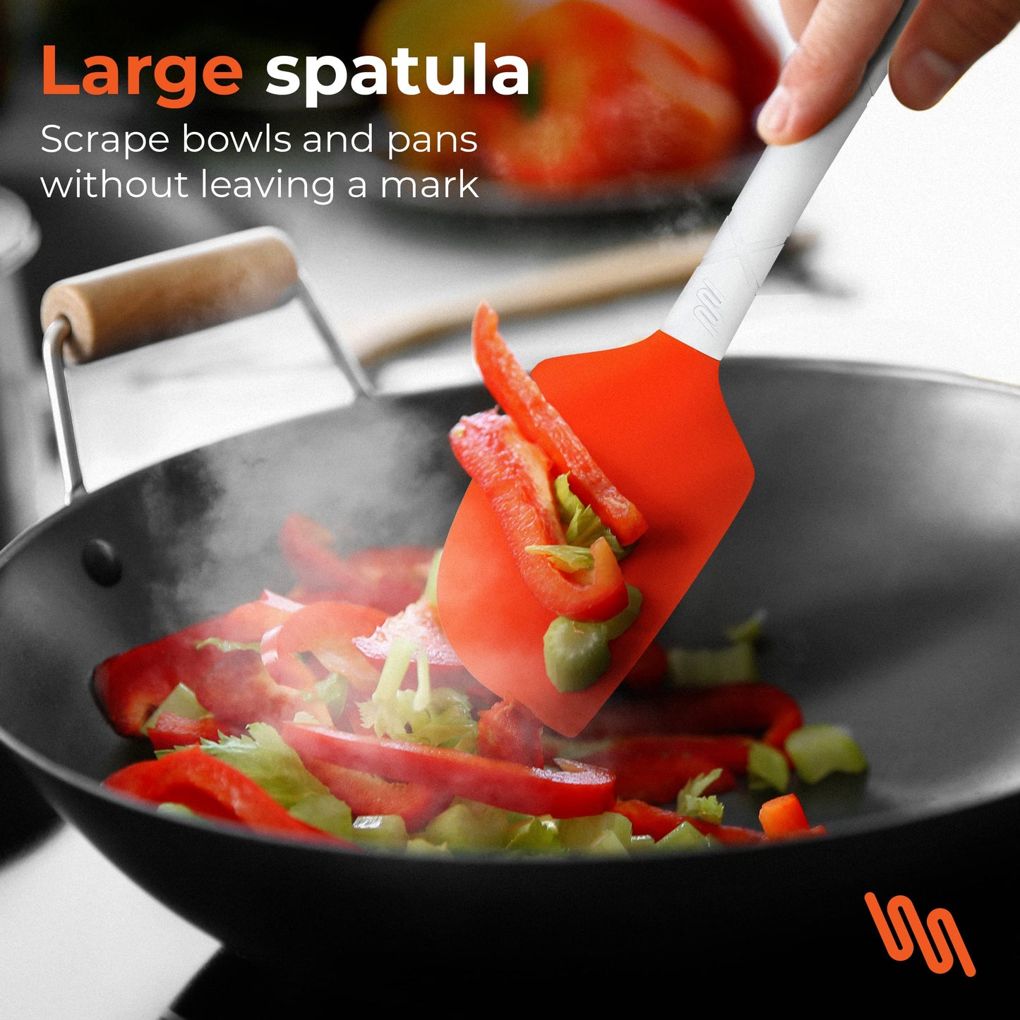 M KITCHEN WORLD Heat Resistant Silicone Spatulas Set | Rubber Spatula Kitchen Utensils Non-Stick for Cooking, Baking and Mixing | Ergonomic, Dishwasher Safe Bakeware Set of 4, Orange