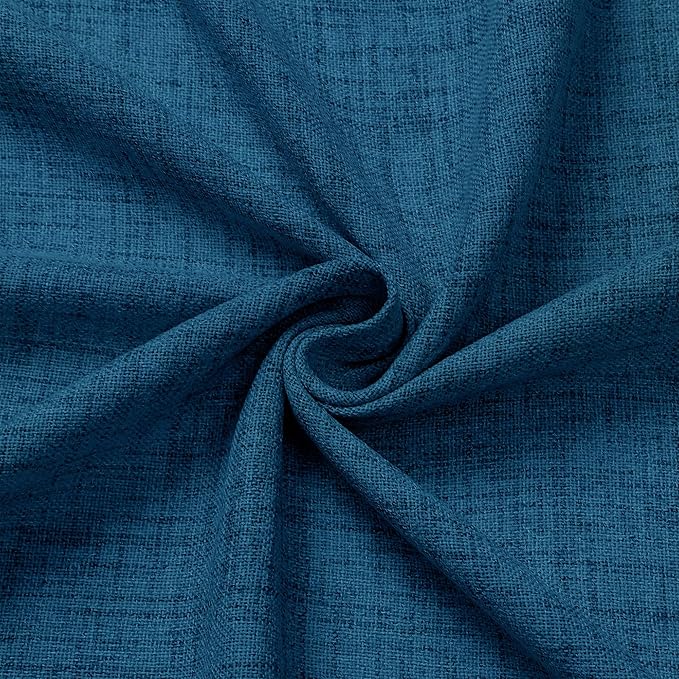 Tollpiz Linen Tier Curtain Rod Pocket Semi Sheer Half Kitchen Curtains Burlap Light Filtering Thick Linen Drape for Bathroom, 30 x 36 inches Long, Classic Blue, Set of 2 Panels