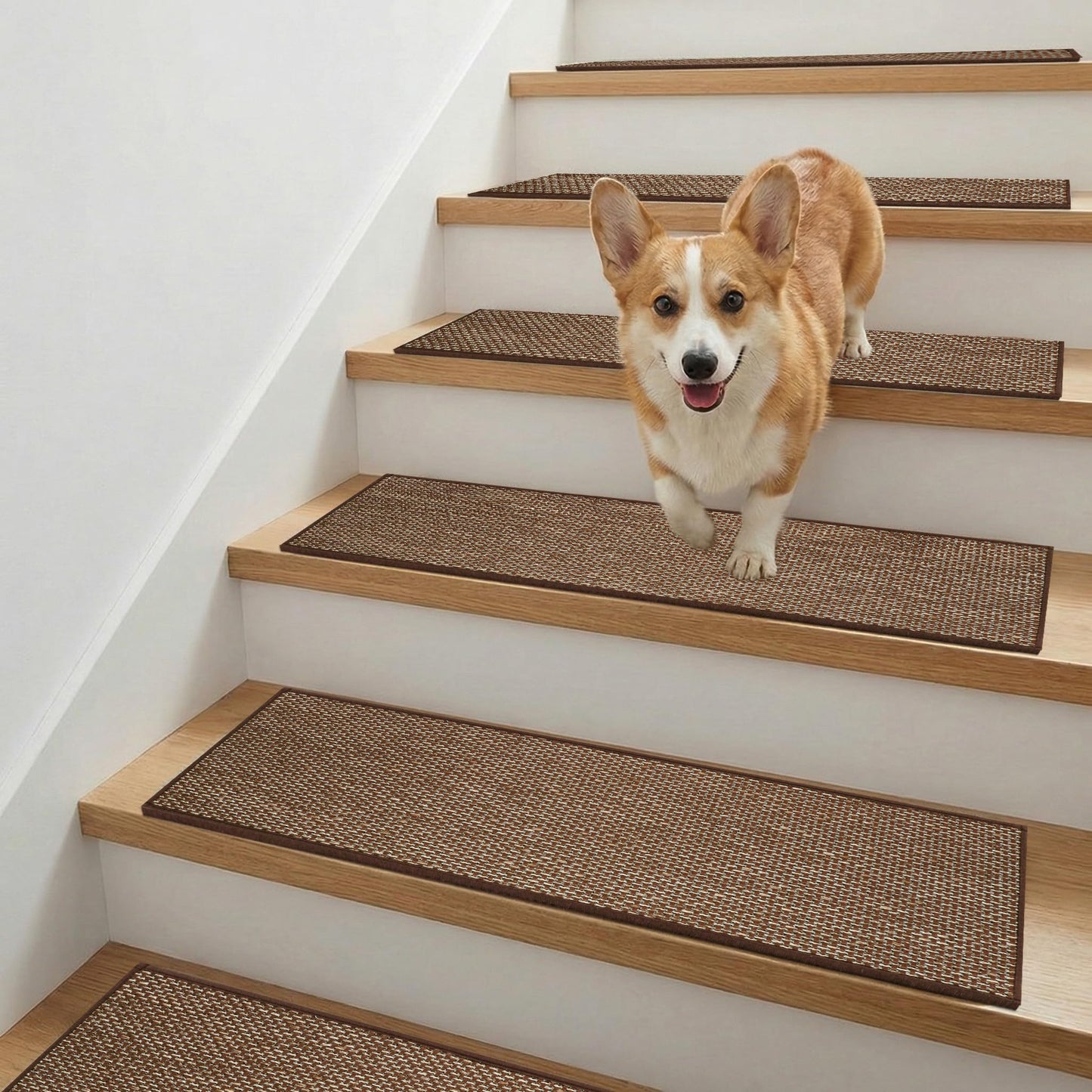 RULDGEE Stair Treads Non Slip for Wooden Steps Indoor 9"x30",15 Pack Stair Runner Peel and Stick Carpet Stair Treads for Kids and Dogs,Machine Washable,Brown