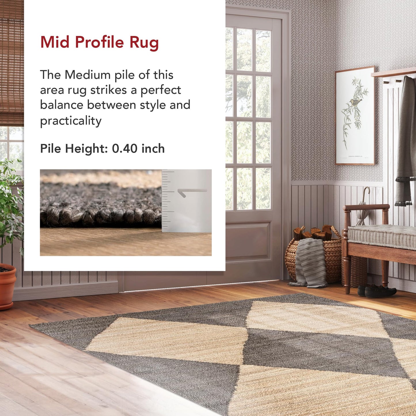 nuLOOM Pandora Diamond Jute Area Rug - 4x6, Global Inspired Black/Ivory Neutral Rug for Dining, Living, Kitchen
