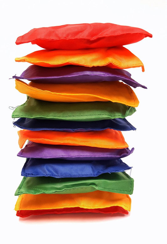 Dondor Multicolored Bean Bags, Strong Nylon Bean Bags, 5" Inch (Multicolored, 12 Pack)