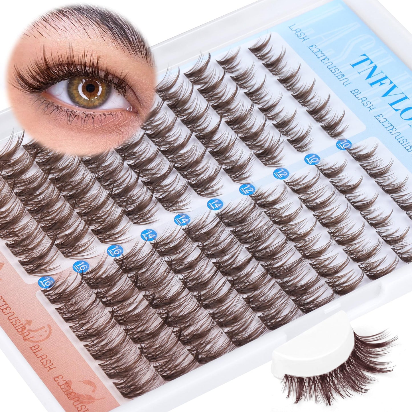 Brown Lash Clusters Kit Manga Lash Extension Kit Natural Eyelash Clusters Wispy 10-16MM Individual Lashes Clusters Anime Eyelash Extension Kit with Bond and Seal and Tweezers by TNFVLONEINS