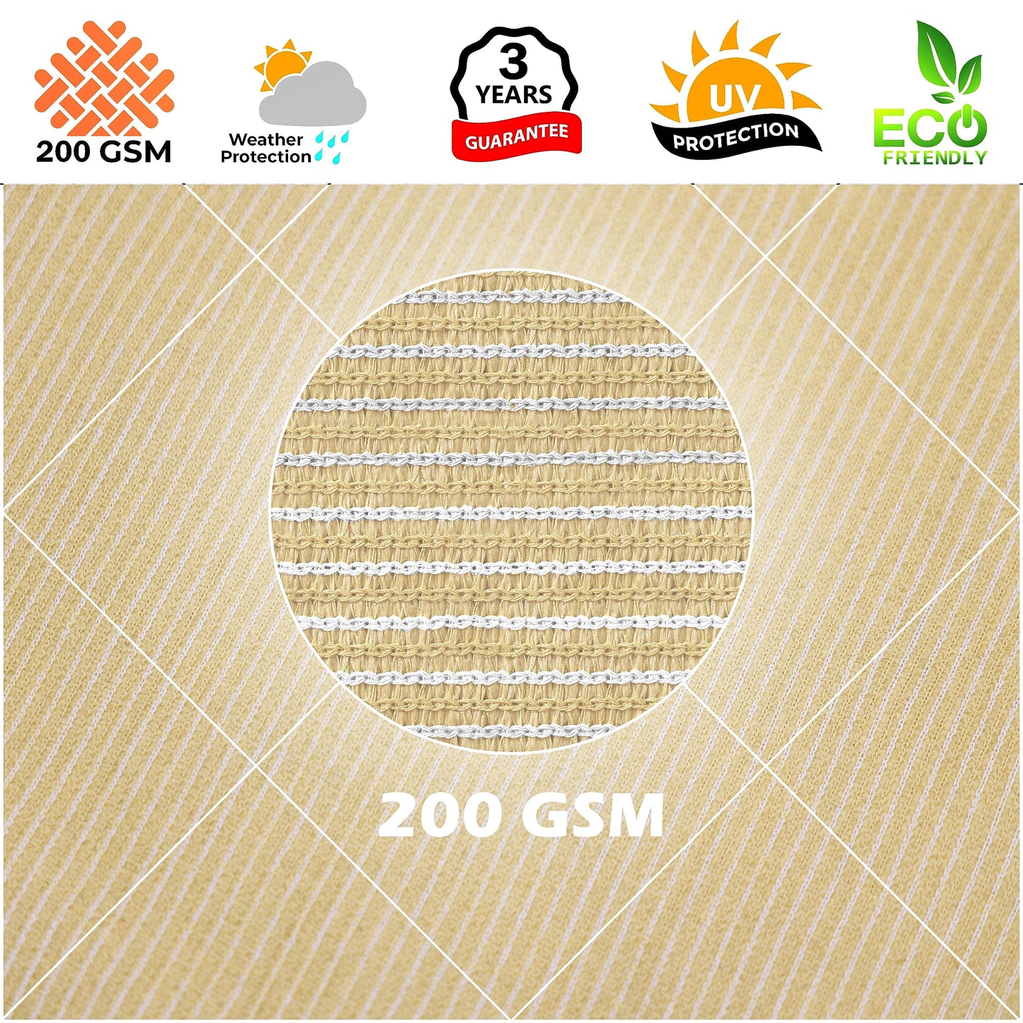 Royal Shade 10' x 10' x 14' Beige Triangle Sun Shade Sail Canopy Outdoor Patio Fabric Screen Awning RSTAPRT10 - UPF50+ 95% UV Blockage, Heavy Duty, Water & Air Permeable (We Make Custom Size)