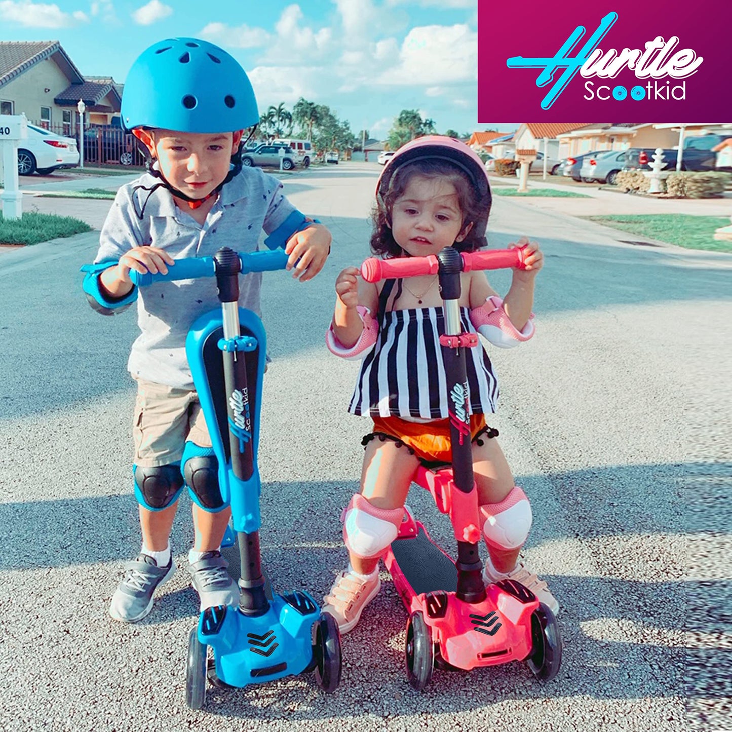 Hurtle Kids Scooter - Child Toddler Kick Scooter Toy with Foldable Seat - 3 Wheel Scooter with Adjustable Height, Anti-Slip Deck, Flashing Wheel Lights, for Boys/Girls 1-12 Year Old, Purple