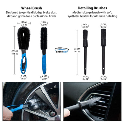 ShinyCar® UK: Premium Car Cleaning Kit with Bag - Professional Washing & Detailing Set, Includes Wash Mitts, A Game-Changing Microfibre Drying Towel, Waffle Cloths & Trio Of Brushes For A Deep Clean