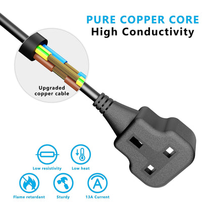 1 Meter Short Extension Lead Single Plug Socket Power Cable 13 Amp Extension Cord Electrical Socket Black
