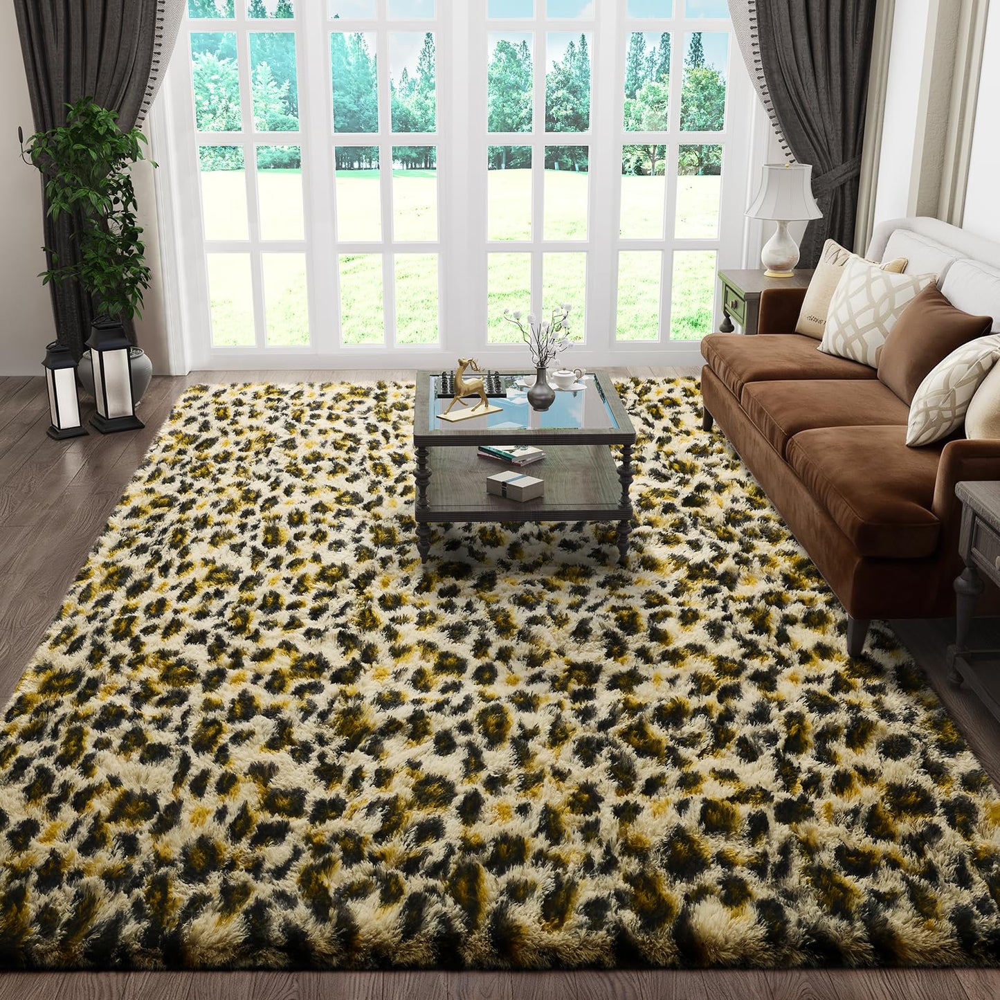 Ophanie 6x9 Leopard Rugs for Living Room Bedroom, Large Cheetah Print Rug Fluffy Shag Fuzzy Plush Soft Throw,Large Shaggy Floor Big Faux Animal Throw Carpets,Home Decor Aesthetic