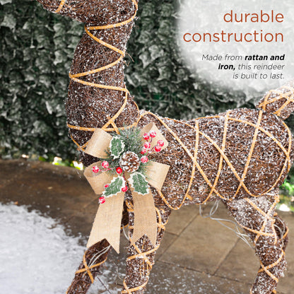 Alpine Corporation 48" Tall Outdoor Rattan Twig Grazing Reindeer Christmas Yard Decor with 80 Warm White LED Lights, Brown