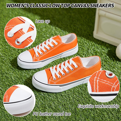 Adokoo Canvas Tennis Shoes for Women Low Top Casual White Black Sneakers for Women Lace Up Fashion Comfortable Walking Shoes (Orange,7)
