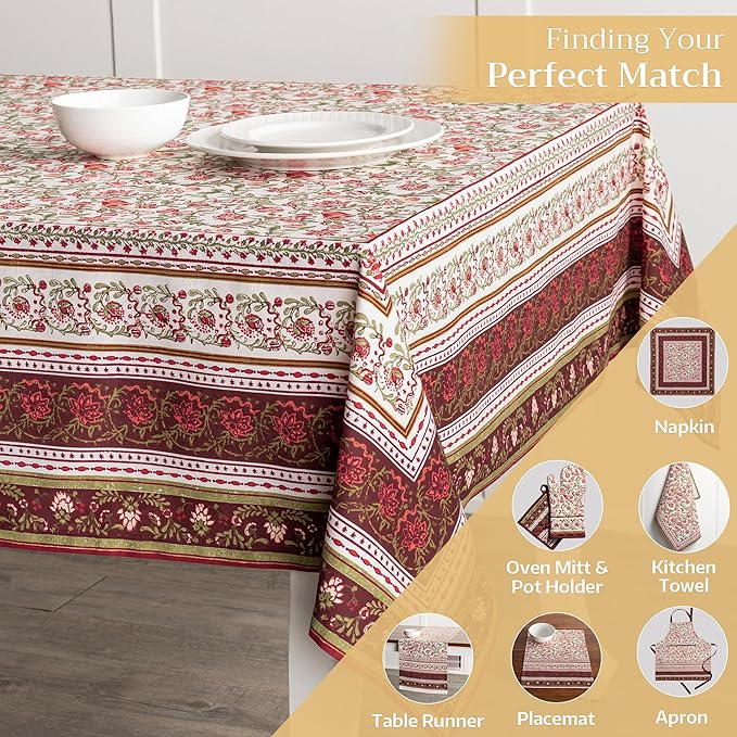 Maison d' Hermine Table Cloth Rectangle Table 100% Cotton 60 x 108 Inches Fall Tablecloth Reusable Everyday Use for Thanksgiving Christmas Decorations Dining Farmhouse Party (Reveillon Au Jardin)