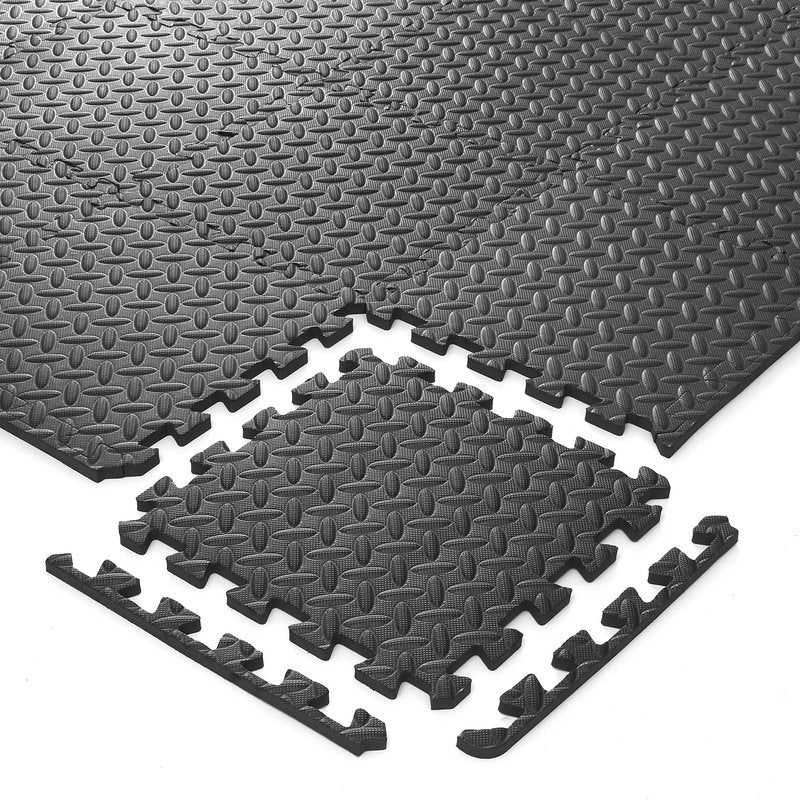 Philosophy Gym Pack of 36 Exercise Flooring Mats - 12 x 12 Inch Foam Rubber Interlocking Puzzle Floor Tiles - Black