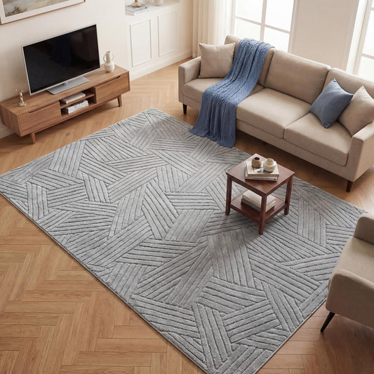 Carvapet 6x9 Area Rug - Grey Modern 3D High Low Pile Texture Floor Carpet, Luxurious Knitted Swirl Pattern Washable Soft Plush Rug with Skid-Resistant Backing for Living Room Dining Room